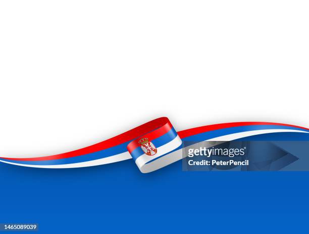 serbia flag ribbon. serbian flag long banner on background. template. space for copy. vector stock illustration - serbian flag stock illustrations