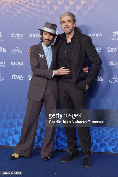 Leiva and Fernando Leon de Aranoa attend the red carpet at the Goya Awards 2023 at FIBES Conference and Exhibition Centre on February 11, 2023 in...