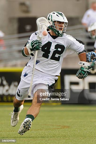 Max Seibald of the Long Island Lizards controls the ball against the Ohio Machine on June 16, 2012 at Selby Stadium in Delaware, Ohio.