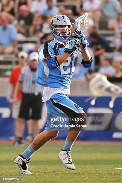 Rob Rotanz of the Ohio Machine controls the ball against the Long Island Lizards on June 16, 2012 at Selby Stadium in Delaware, Ohio.