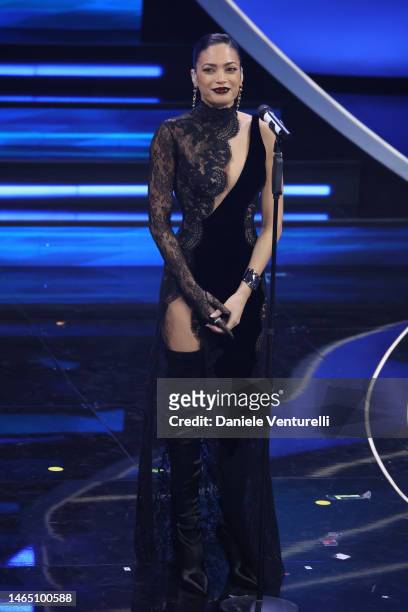 Elodie attends the 73rd Sanremo Music Festival 2023 at Teatro Ariston on February 11, 2023 in Sanremo, Italy.
