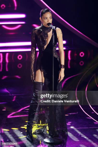 Elodie attends the 73rd Sanremo Music Festival 2023 at Teatro Ariston on February 11, 2023 in Sanremo, Italy.