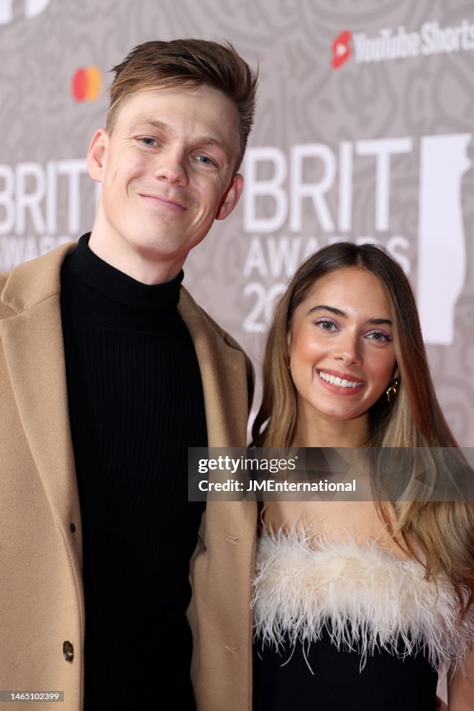 Caspar Lee and Ambar Driscoll attend The BRIT Awards 2023 at The O2
