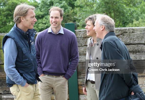 Damien Aspinall, Prince William, Duke of Cambridge, Kate Silverton and Charlie Mayhew share a joke as they visit Port Lympne Wild Animal Park on June...