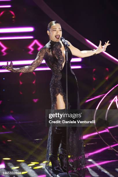Elodie attends the 73rd Sanremo Music Festival 2023 at Teatro Ariston on February 11, 2023 in Sanremo, Italy.
