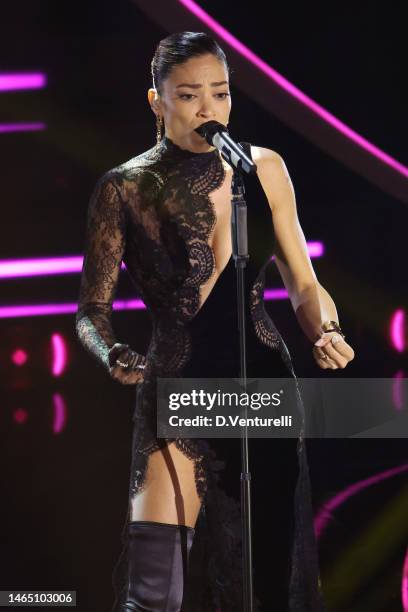 Elodie attends the 73rd Sanremo Music Festival 2023 at Teatro Ariston on February 11, 2023 in Sanremo, Italy.