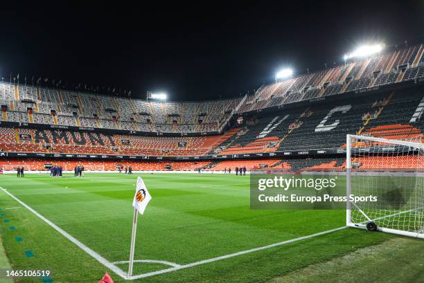 General view of the empty stands during the spanish league, La Liga Santander, football match played between Valencia CF and Athletic Club Bilbao at...