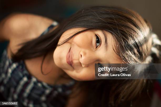 toddler girl playful smile - selective focus imagens e fotografias de stock