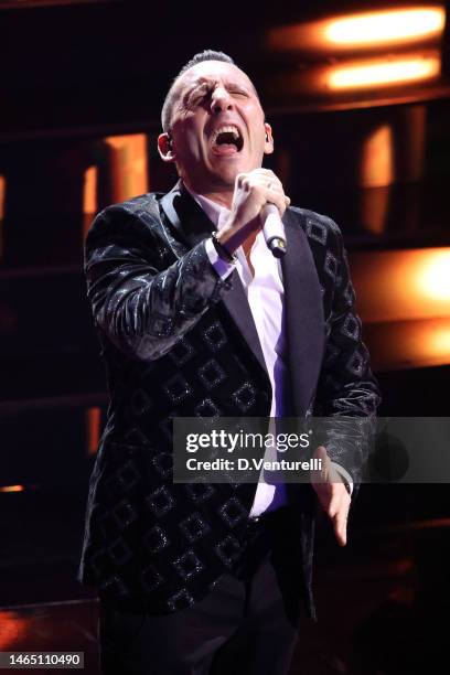 Kekko Silvestre attends the 73rd Sanremo Music Festival 2023 at Teatro Ariston on February 11, 2023 in Sanremo, Italy.