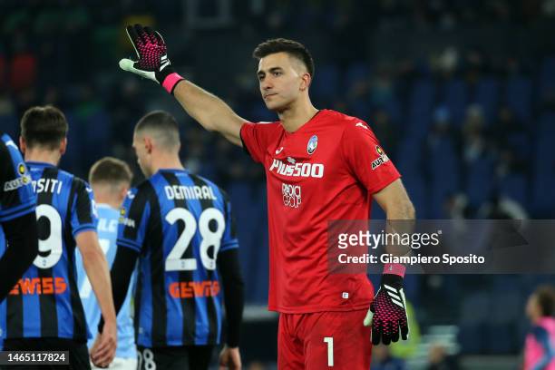 Goalkeeper Juan Musso of Atalanta BC during the Serie A match between SS Lazio and Atalanta BC at Stadio Olimpico on February 11, 2023 in Rome, Italy.