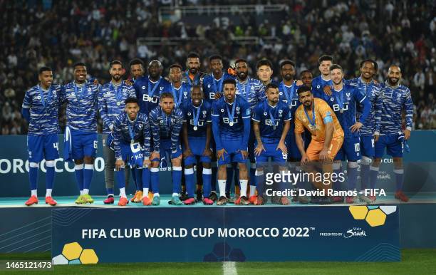 Players of Al Hihal pose for a photo with their silver medals after the FIFA Club World Cup Morocco 2022 Final match between Real Madrid and Al Hilal...