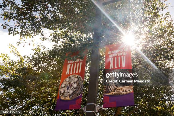 Signage is seen in downtown Phoenix, outside of the fan experience, ahead of Super Bowl LVII on February 11, 2023 in Phoenix, Arizona.