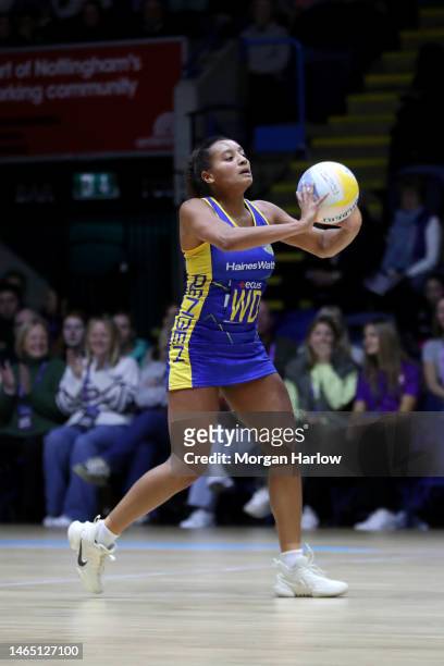 Imogen Allison of Team Bath in action during the Netball Superleague match between Team Bath and Loughborough Lightning at Motorpoint Arena...