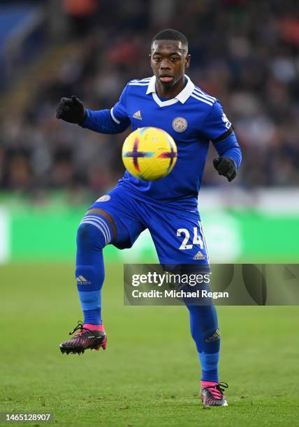 Nampalys Mendy of Leicester in action during the Premier League match between Leicester City and Tottenham Hotspur at The King Power Stadium on...