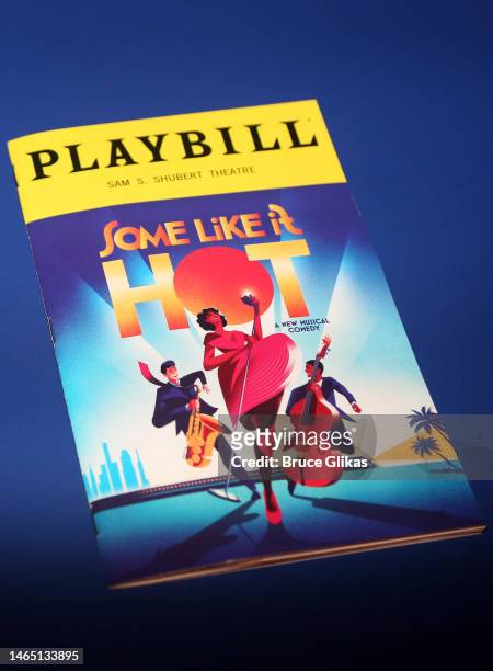 View of the Playbill for "Some Like it Hot" on Broadway at The Shubert Theater on February 10, 2023 in New York City. Mariah Carey is a Producer on...