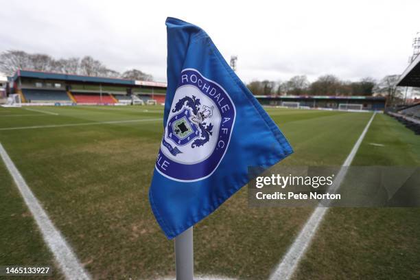 General view of Crown Oil Arena prior to the Sky Bet League Two between Rochdale and Northampton Town at Crown Oil Arena on February 11, 2023 in...