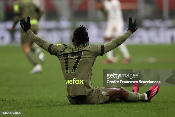 Rafael Leao of AC Milan protests and gestures during the Serie A match between AC Milan and Torino FC at Stadio Giuseppe Meazza on February 10, 2023...