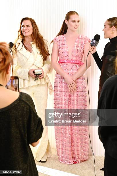 Brooke Shields and Grier Hammond Henchy are interviewed at the Son Jung Wan show during NYFW: The Shows 2023 at Spring Studios on February 11, 2023...