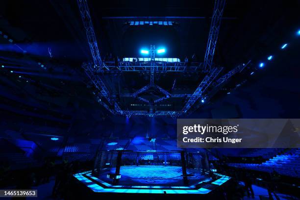 General view of the Octagon prior to the UFC 284 event at RAC Arena on February 12, 2023 in Perth, Australia.