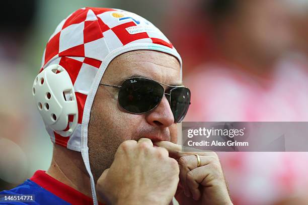 Croatian fan enjoys the pre match atmosphere during the UEFA EURO 2012 group C match between Croatia and Spain at The Municipal Stadium on June 18,...