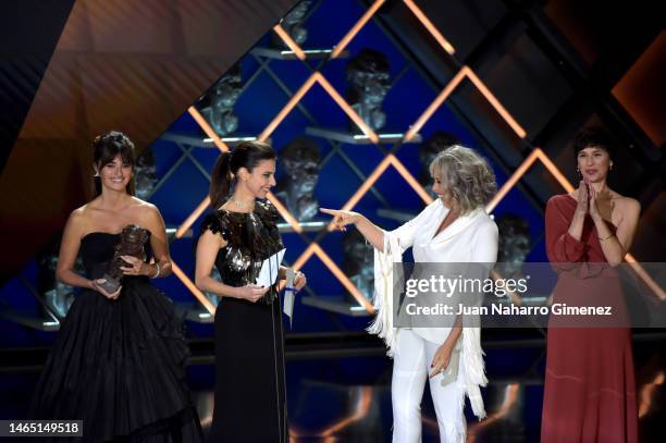 Penelope Cruz, Maribel Verdu, Miriam Diaz Aroca and Ariadna Gil attend the Gala for the Goya Awards 2023 at FIBES Conference and Exhibition Centre on...