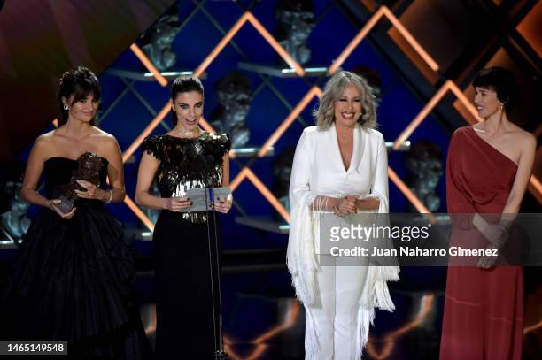 Penelope Cruz, Maribel Verdu, Miriam Diaz Aroca and Ariadna Gil attend the Gala for the Goya Awards 2023 at FIBES Conference and Exhibition Centre on...