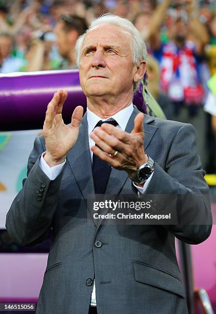 Head Coach Giovanni Trapattoni of Republic of Ireland ahead of the UEFA EURO 2012 group C match between Italy and Ireland at The Municipal Stadium on...