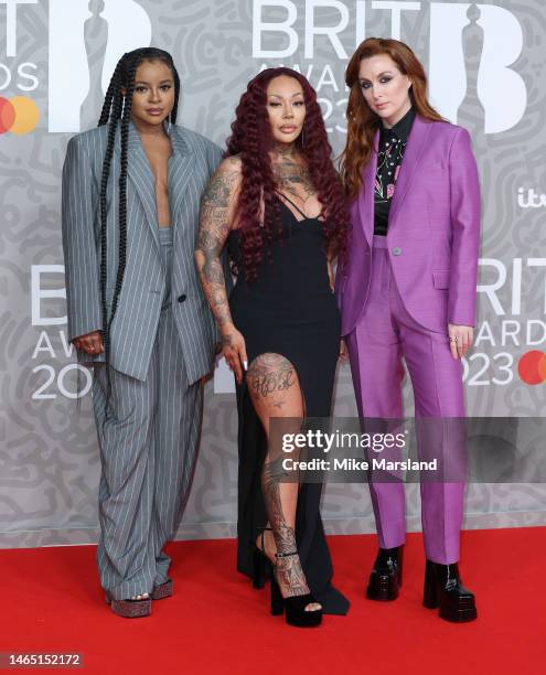 Keisha Buchanan, Mutya Buena and Siobhán Donaghy attends The BRIT Awards 2023 at The O2 Arena on February 11, 2023 in London, England.