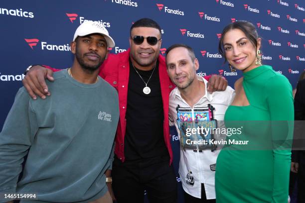 Chris Paul, Shawne Merriman, Fanatics CEO Michael Rubin, and Camille Fisher attend Michael Rubin's 2023 Fanatics Super Bowl Party at the Arizona...