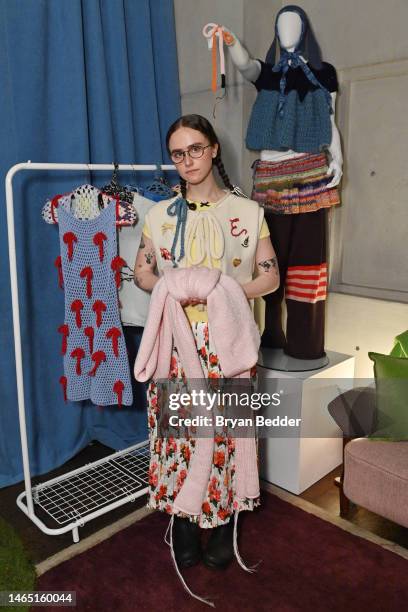 Ella Emhoff hosts the 'Ella Emhoff Likes to Knit Pop-Up' during NYFW: The Shows 2023 at Spring Studios on February 11, 2023 in New York City.