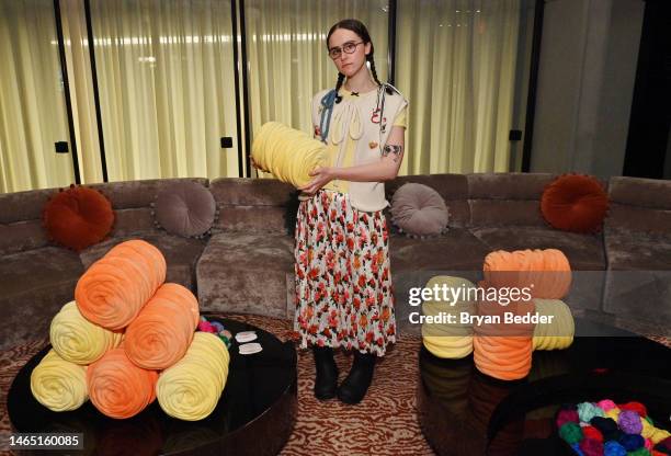 Ella Emhoff hosts the 'Ella Emhoff Likes to Knit Pop-Up' during NYFW: The Shows 2023 at Spring Studios on February 11, 2023 in New York City.