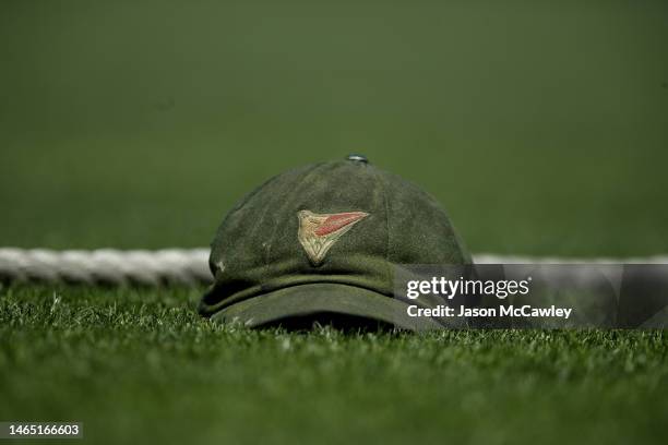 The cap of Ben McDermott of the Tigers is seeduring the Sheffield Shield match between New South Wales and Tasmania at Sydney Cricket Ground on...