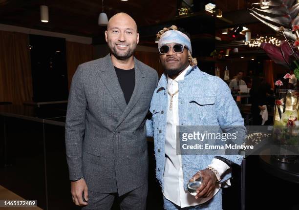 Derek Jeter and Adam "Pacman" Jones attends the Inaugural GQ Sports Style Hall of Fame event hosted by GQ and honoring Deion Sanders, Allen Iverson...