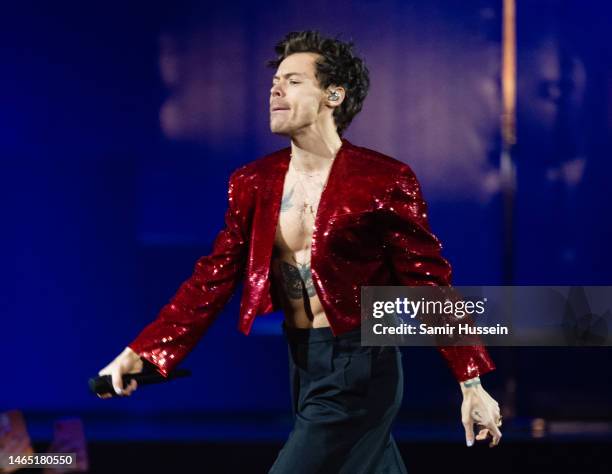 Harry Styles performs live on stage during The BRIT Awards 2023 at The O2 Arena on February 11, 2023 in London, England.