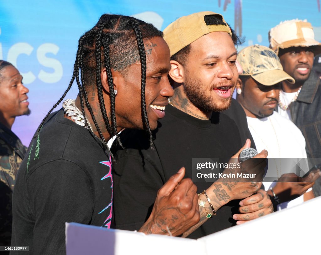 Travis Scott performs during Michael Rubin's 2023 Fanatics Super Bowl