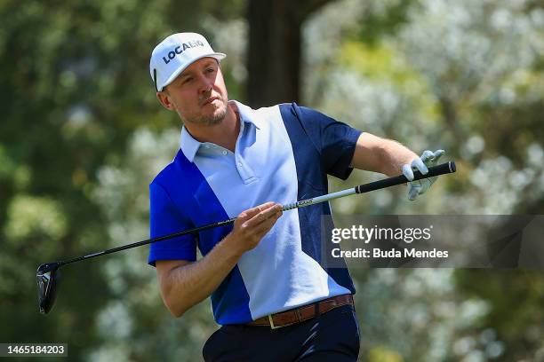 Jonas Blixt of Sweden prepares to play his tee shot on the 6th hole during the third round of the Astara Golf Championship presented by Mastercard at...