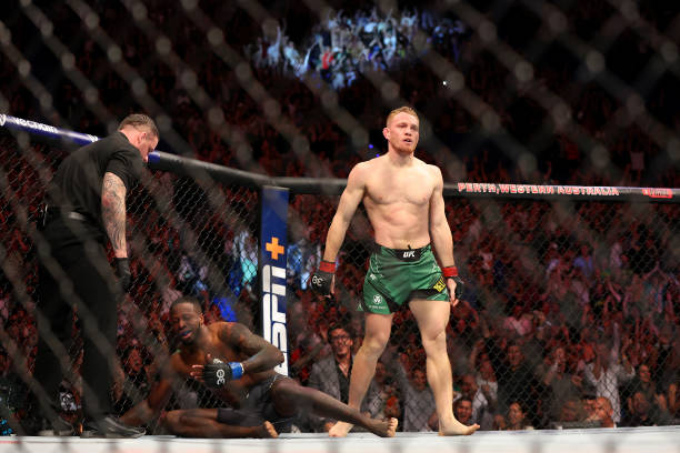 Jack Della Maddalena of Australia looks on after his submission victory over Randy Brown of Jamaica in a welterweight fight during UFC 284 at RAC...