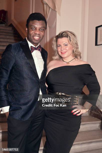 Jean Barthelemy Bokassa an Cindy Lopes attend Bal des Etoiles at hotel Alfred Sommier on February 11, 2023 in Paris, France.