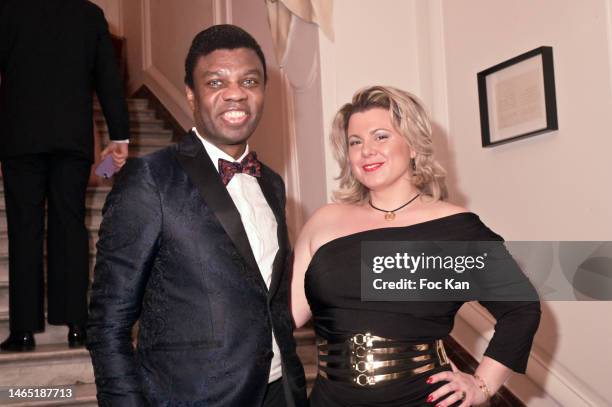 Jean Barthelemy Bokassa an Cindy Lopes attend Bal des Etoiles at hotel Alfred Sommier on February 11, 2023 in Paris, France.