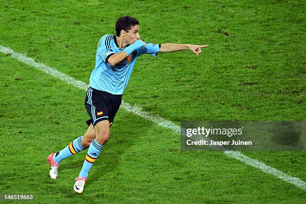 Jesus Navas of Spain celebrates scoring their first goal during the UEFA EURO 2012 group C match between Croatia and Spain at The Municipal Stadium...