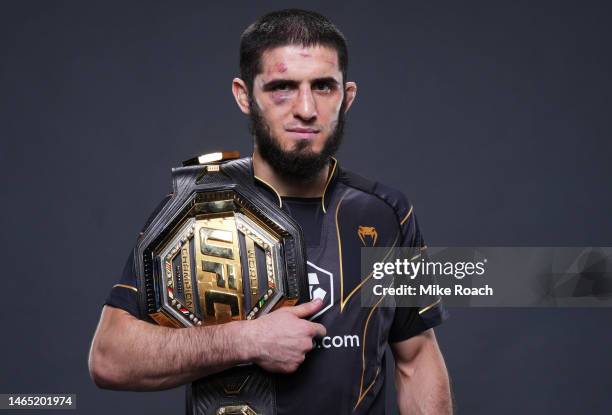Islam Makhachev of Russia poses for a portrait after his victory during the UFC 284 event at RAC Arena on February 12, 2023 in Perth, Australia.