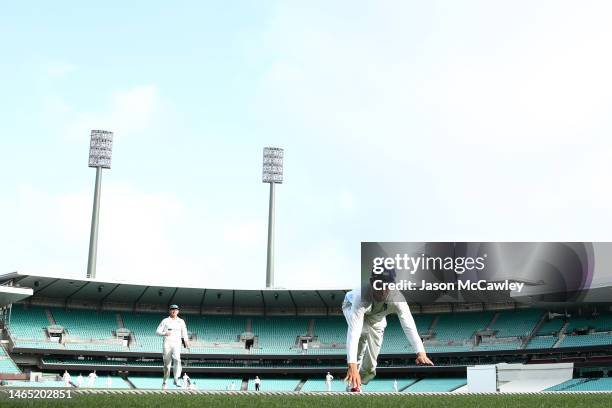 Chris Green of the Blues fields during the Sheffield Shield match between New South Wales and Tasmania at Sydney Cricket Ground on February 12, 2023...