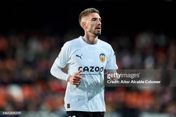 Samu Castillejo of Valencia CF looks on during the LaLiga Santander match between Valencia CF and Athletic Club at Estadio Mestalla on February 11,...