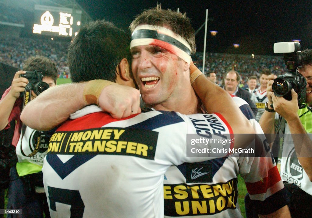 Brad Fittler and Craig Wing celebrate