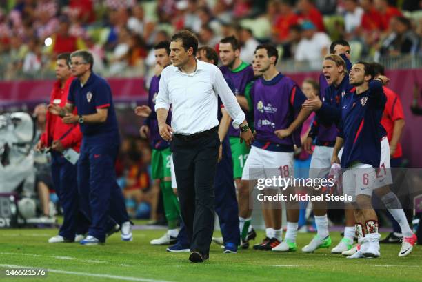 Head Coach Slaven Bilic of Croatia looks on during the UEFA EURO 2012 group C match between Croatia and Spain at The Municipal Stadium on June 18,...