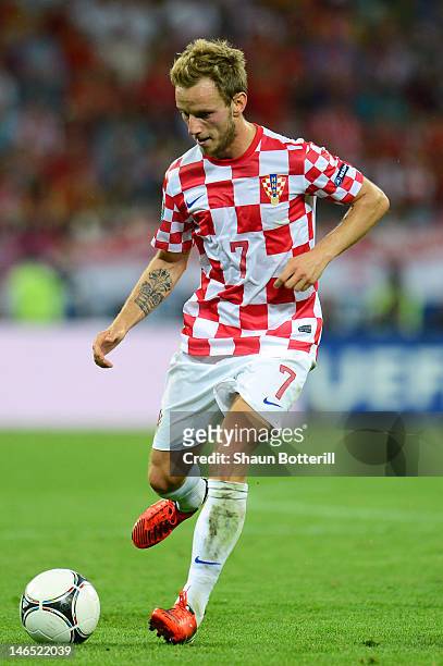 Ivan Rakitic of Croatia in action during the UEFA EURO 2012 group C match between Croatia and Spain at The Municipal Stadium on June 18, 2012 in...