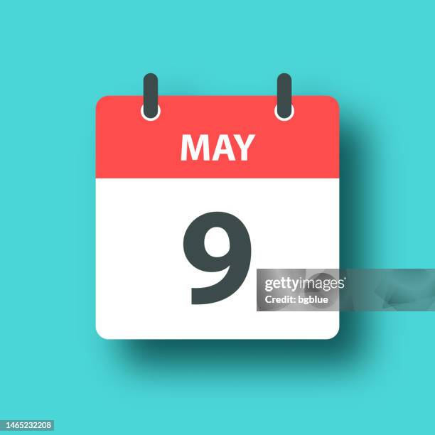 may 9 - daily calendar icon on blue green background with shadow - calendar day stock illustrations