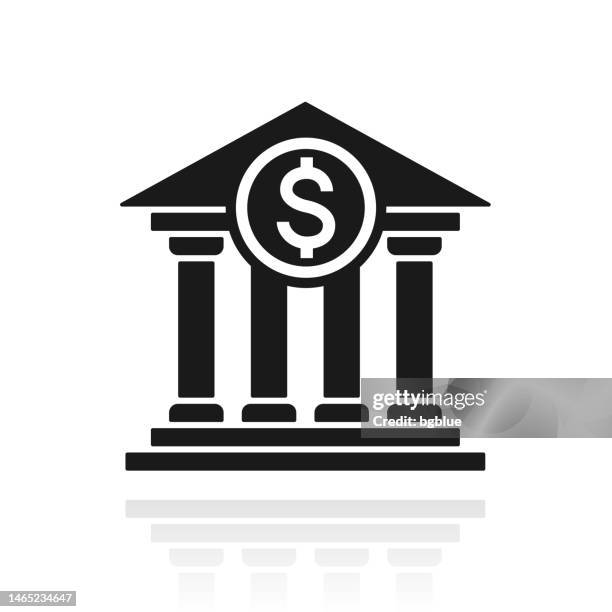 bank with dollar sign. icon with reflection on white background - banking sign stock illustrations