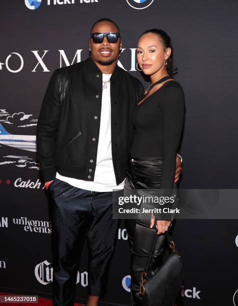 Christian Kirksey and Kendall Jeffries attend Tao X Maxim Big Game Party: An unKommon events Production at Southwest Jet Center on February 11, 2023...