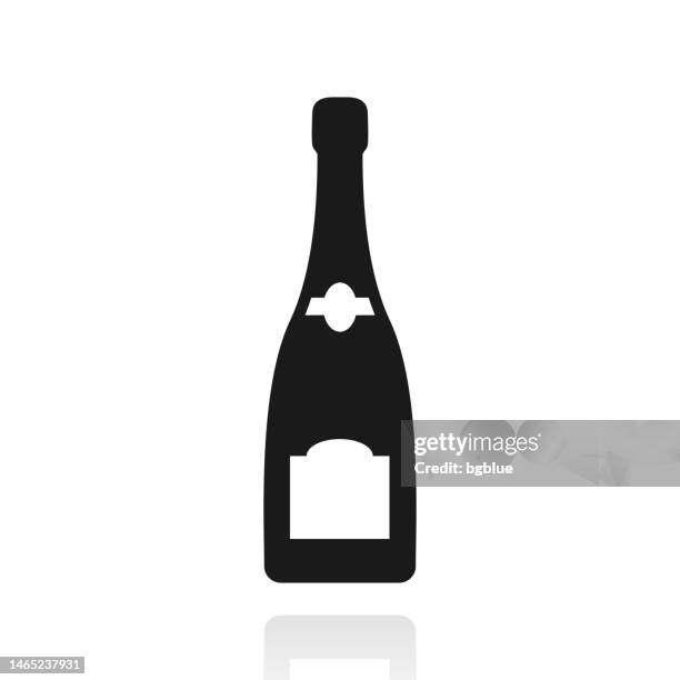 champagne bottle. icon with reflection on white background - prosecco bottle stock illustrations